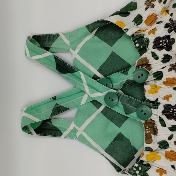 Jelly the Pug Ruffle Dress Size 18 months Green Yellow and Burnt Orange Floral - Picture 3 of 5
